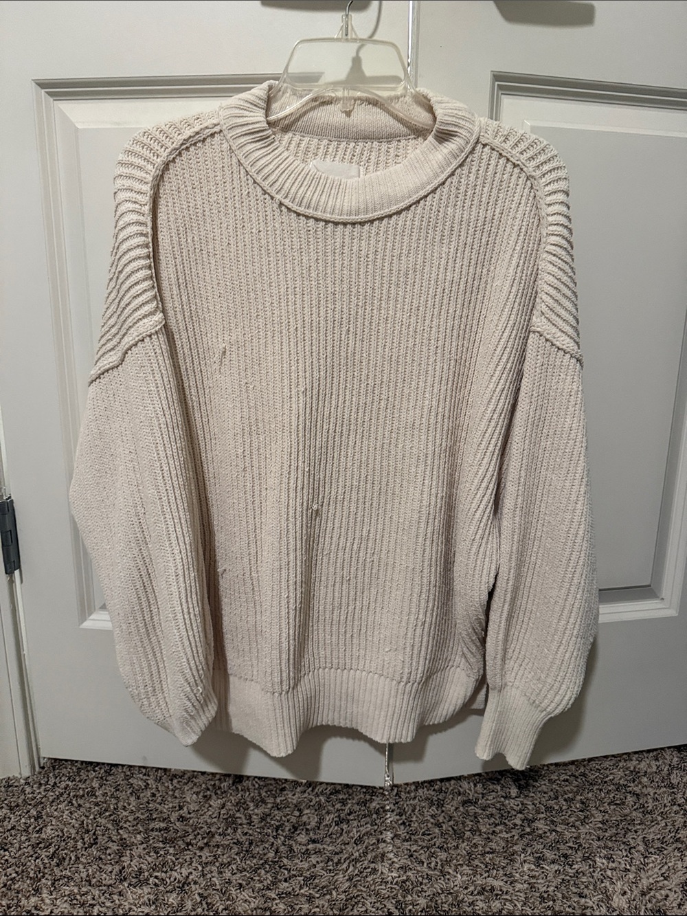 aerie Chunky Ribbed Crewneck Sweater in Off-White